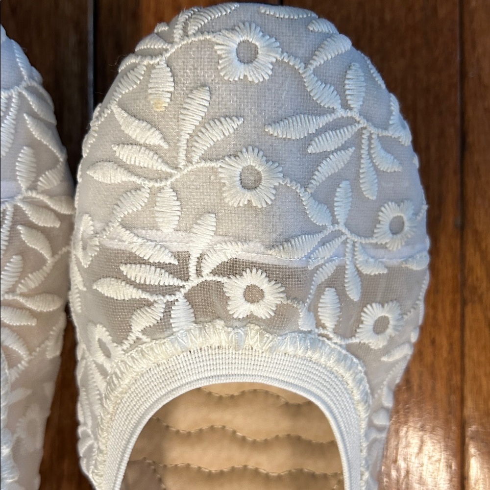 White Floral Lace Ballet Flats - Women's Slip-On Flats - Picture 2 of 2